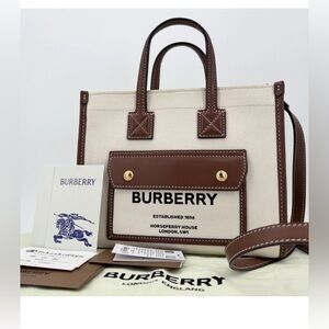 Burberry Mini Freya Tote Horseferry Print Canvas Leather Handbag
